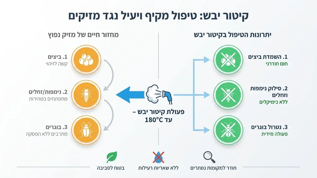 הדברה באמצעות מכונת קיטור יבש בטמפרטורה גבוהה