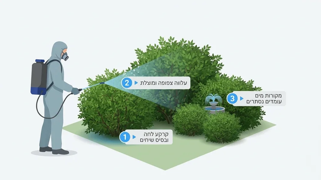 מדביר מקצועי מבצע ריסוס נגד יתושים בגינה פרטית