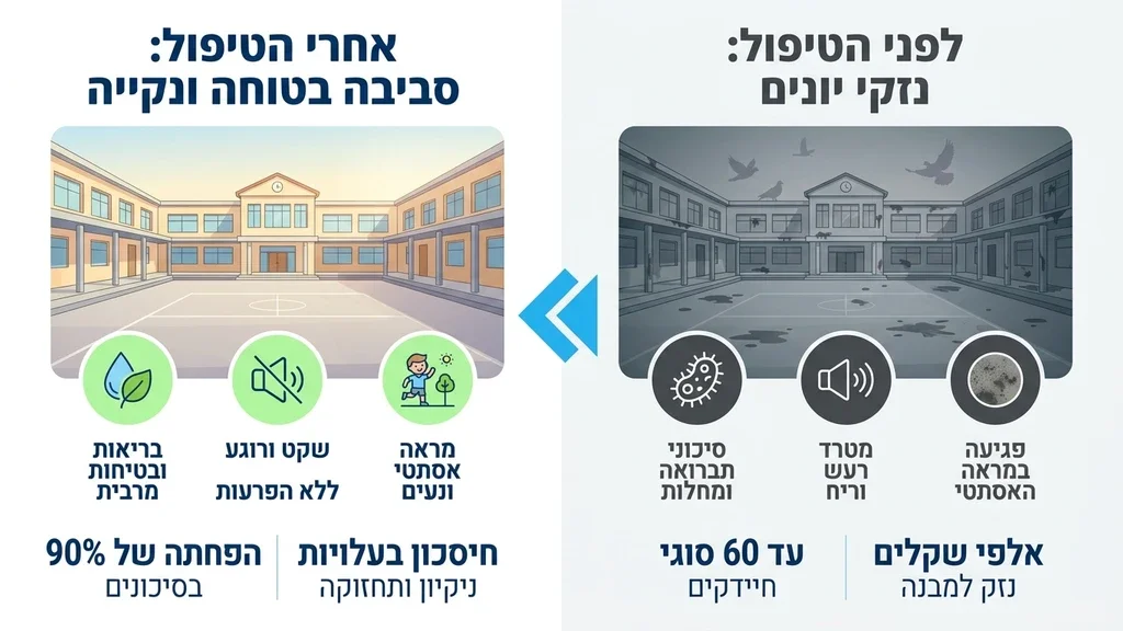 חצר בית ספר נקייה ללא יונים